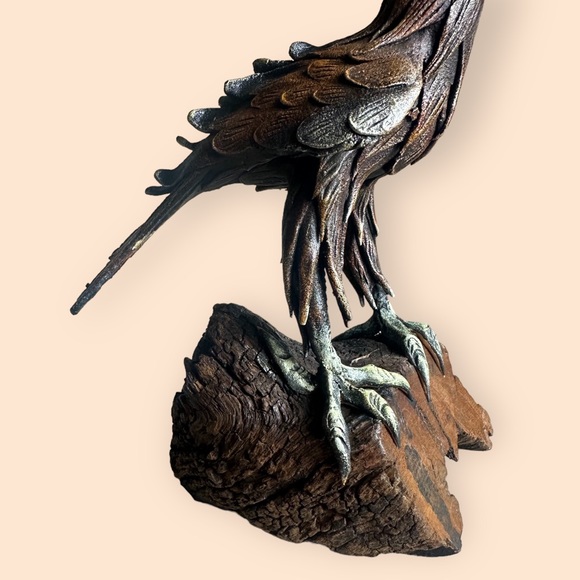 Vintage Driftwood Resin Hawk Bronze Black Brown With Red Eyes Decor Accent - Picture 2 of 13